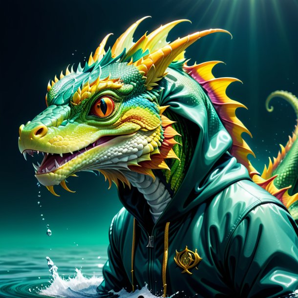 Illustration of a basilisk in a hoodie in the water