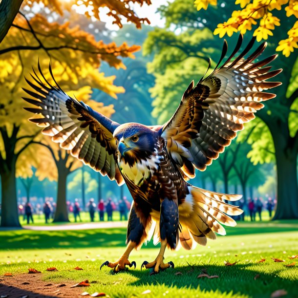 Image of a dancing of a hawk in the park