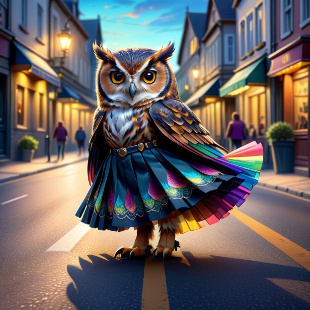 Drawing of a owl in a skirt on the road