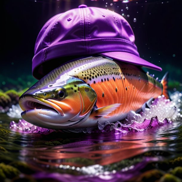 Photo of a salmon in a purple cap