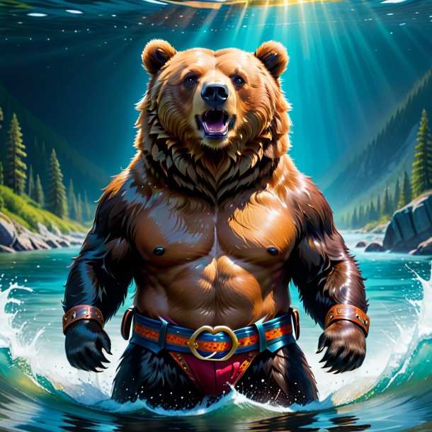 Picture of a bear in a belt in the water