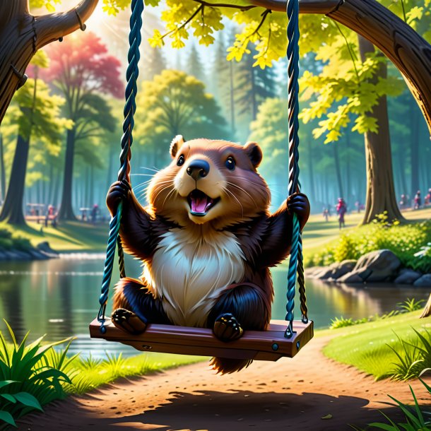 Image of a swinging on a swing of a beaver in the park