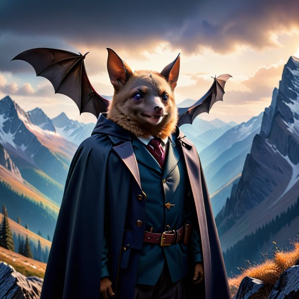 Picture of a bat in a coat in the mountains