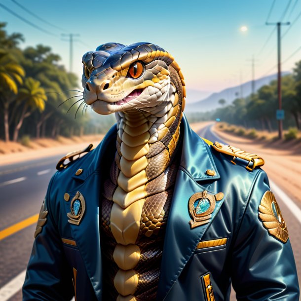 Illustration of a cobra in a jacket on the road