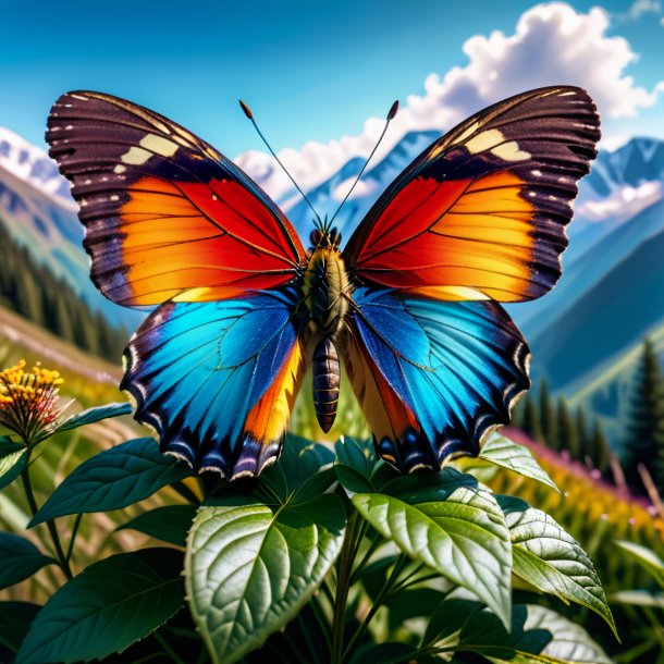 Pic of a butterfly in a coat in the mountains