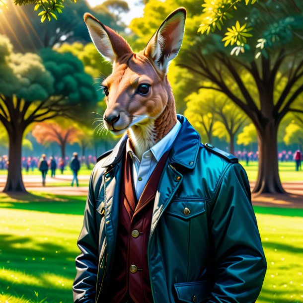 Drawing of a kangaroo in a jacket in the park