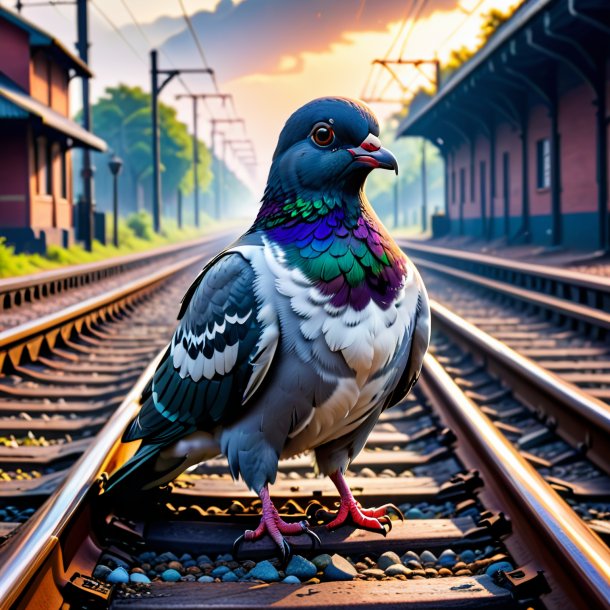 Image of a crying of a pigeon on the railway tracks