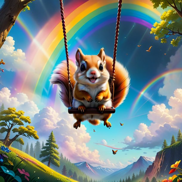 Photo of a swinging on a swing of a flying squirrel on the rainbow