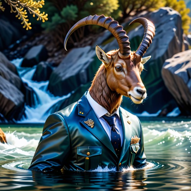 Pic of a ibex in a jacket in the water