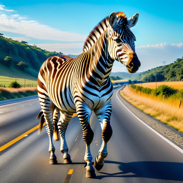 De uma zebra em uma calça na estrada