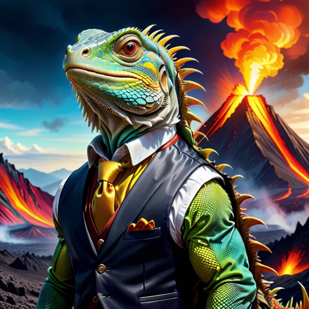 Drawing of a iguana in a vest in the volcano