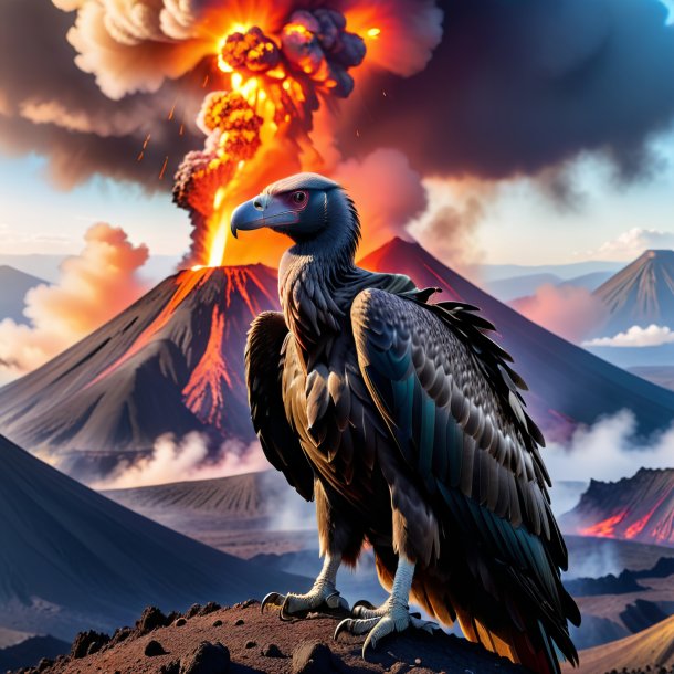 Photo of a waiting of a vulture in the volcano