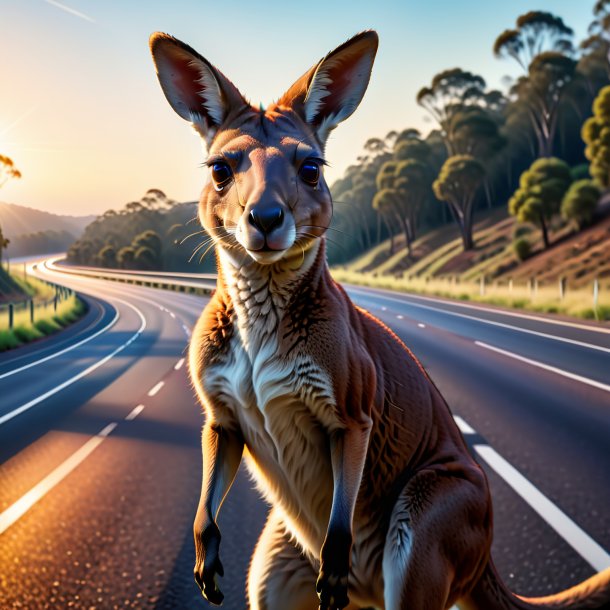 Ilustración de un canguro en un cinturón en la carretera