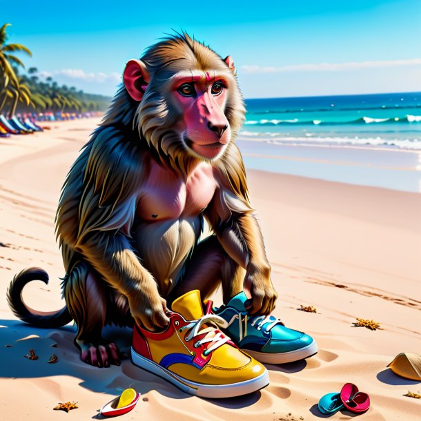 Drawing of a baboon in a shoes on the beach