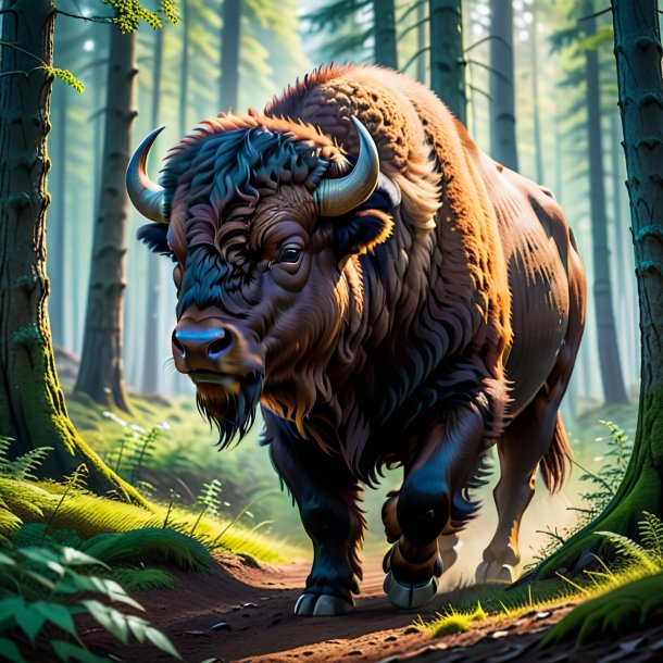 Photo of a playing of a bison in the forest