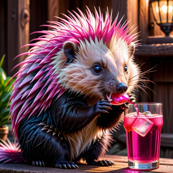 Pic of a pink drinking porcupine