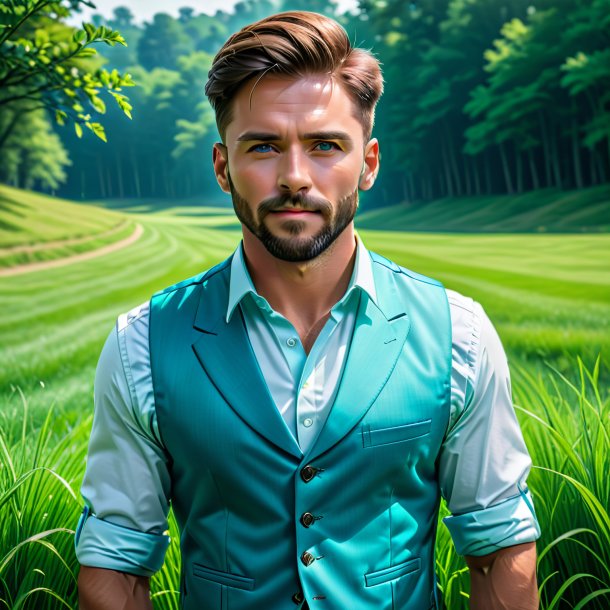 Portrait of a cyan vest from grass