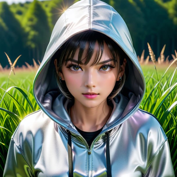 Photo of a silver hoodie from grass