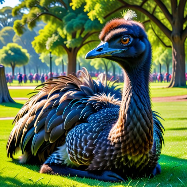 Picture of a resting of a emu in the park