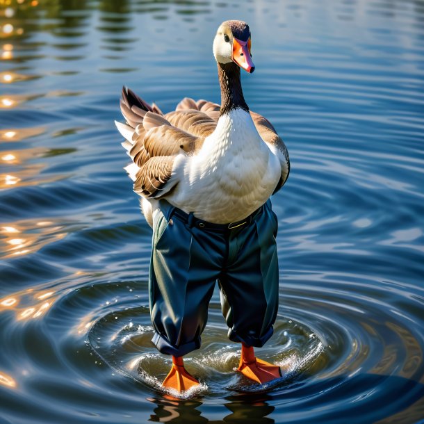 Photo of a goose in a trousers in the water