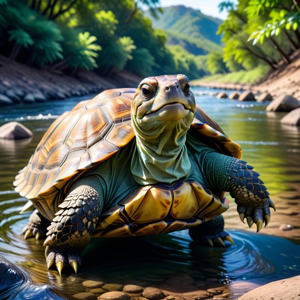 Pic of a tortoise in a skirt in the river