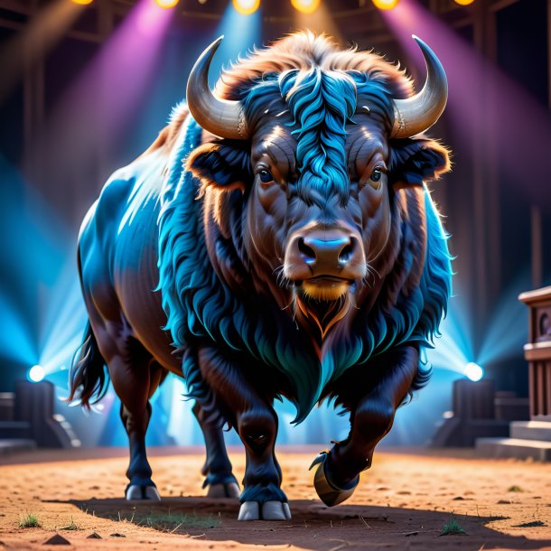 Picture of a buffalo in a blue skirt