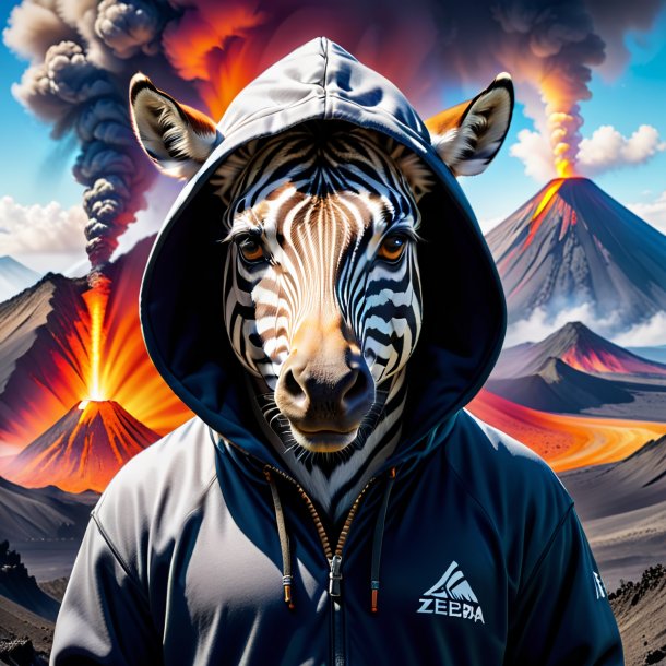 Foto de uma zebra em um hoodie no vulcão