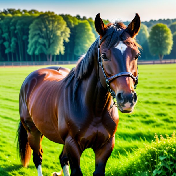 Foto de um sorriso de um cavalo no campo