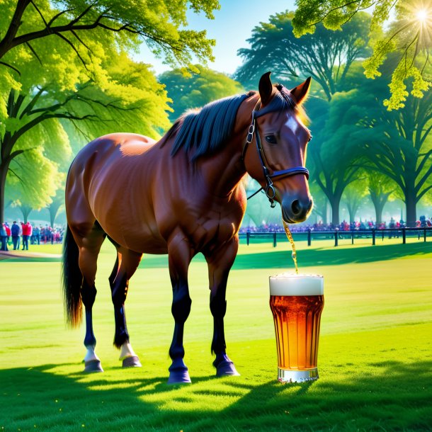 Photo d'une boisson d'un cheval dans le parc