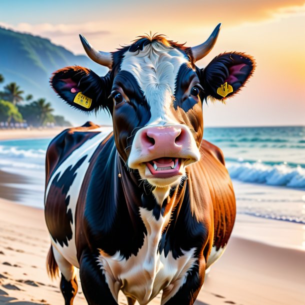 Foto, de, um, sorrindo, de, um, vaca, praia