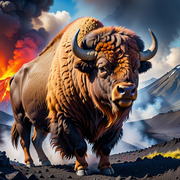 Picture of a bison in a coat in the volcano