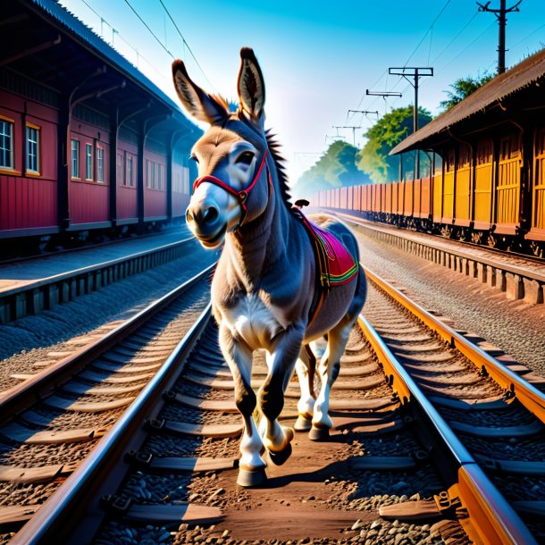 Image of a dancing of a donkey on the railway tracks