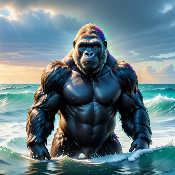 Picture of a gorilla in a coat in the sea