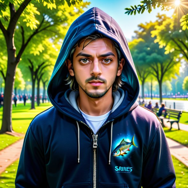 Fotos de uma sardinha em um hoodie no parque