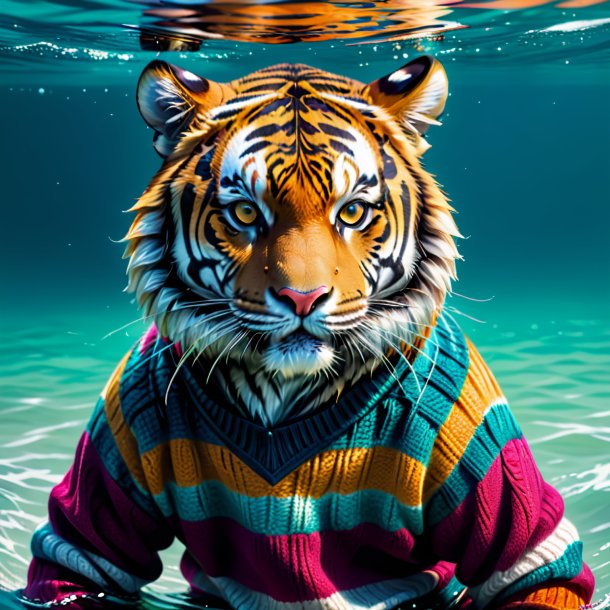 Dessin d'un tigre dans un pull dans l'eau