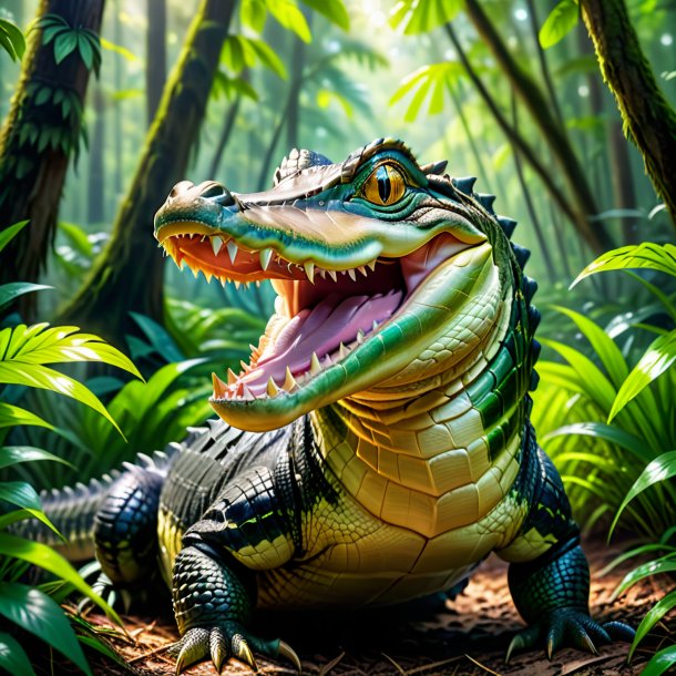 Pic of a smiling of a alligator in the forest