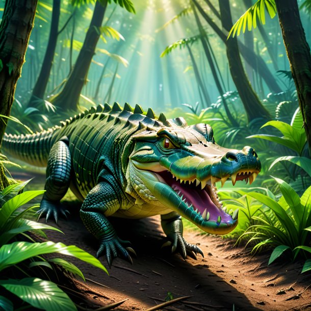 Image of a playing of a crocodile in the forest