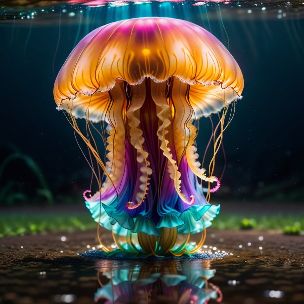 Image of a jellyfish in a dress in the puddle