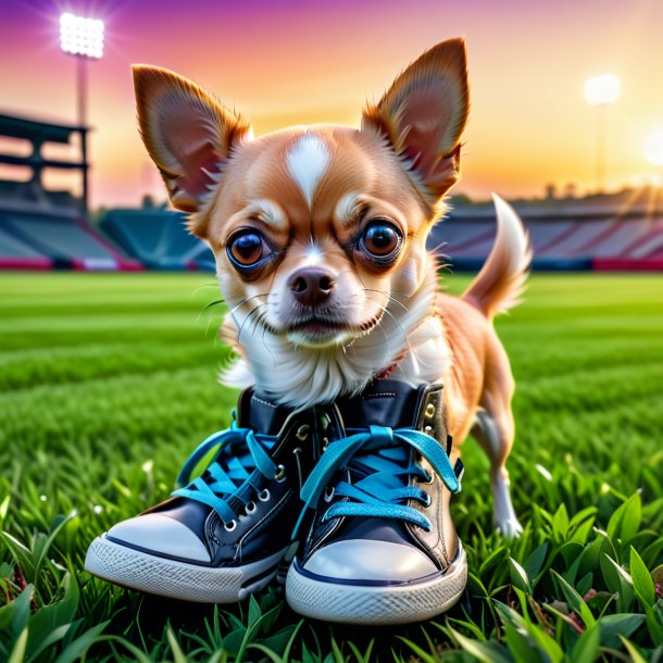 Foto de un chihuahua en un zapato en el campo