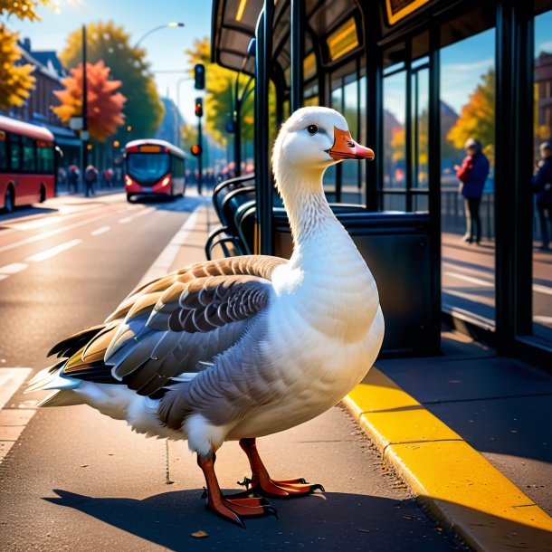 Image of a playing of a goose on the bus stop