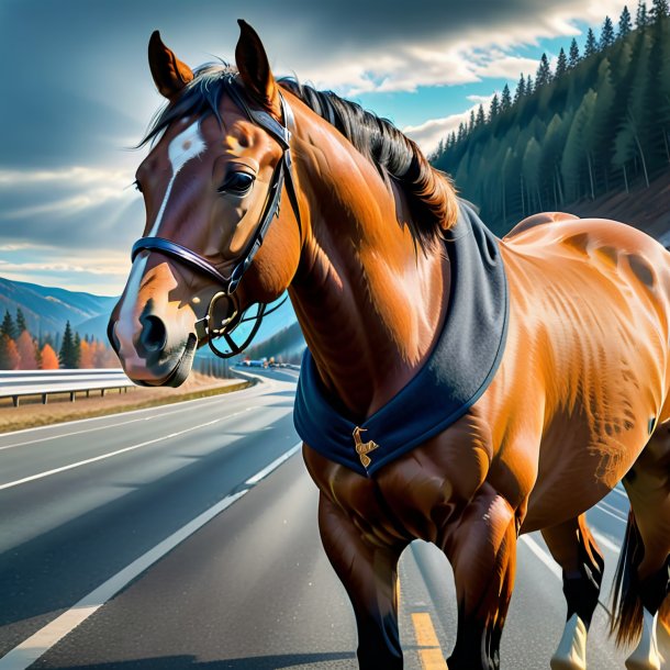 Drawing of a horse in a coat on the highway