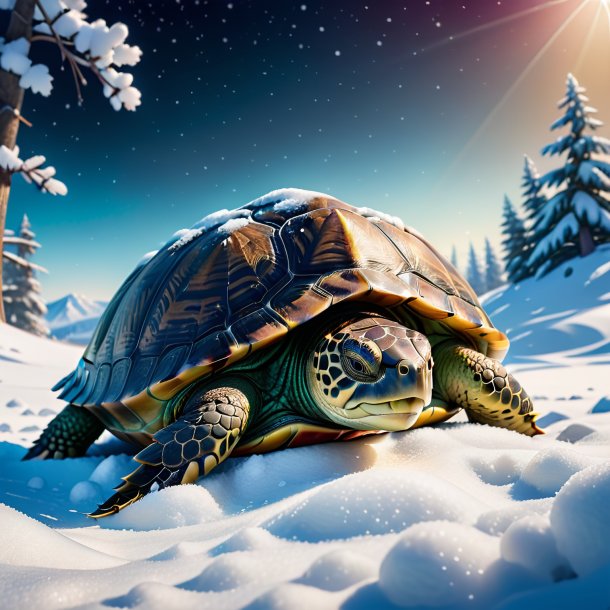 Image of a sleeping of a turtle in the snow