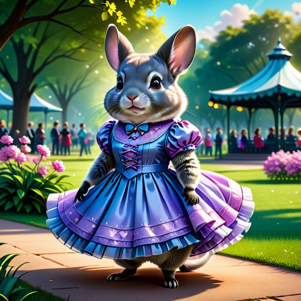 Illustration of a chinchillas in a dress in the park