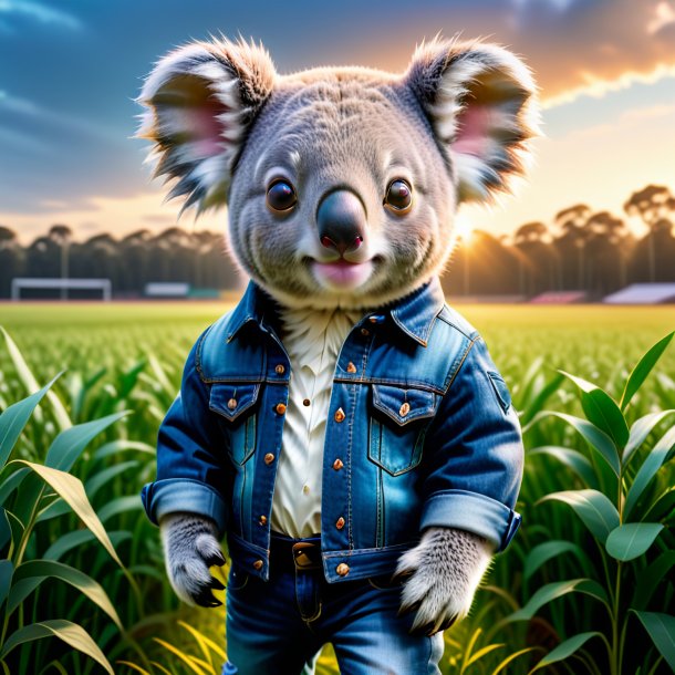 Foto de un koala en un jeans en el campo