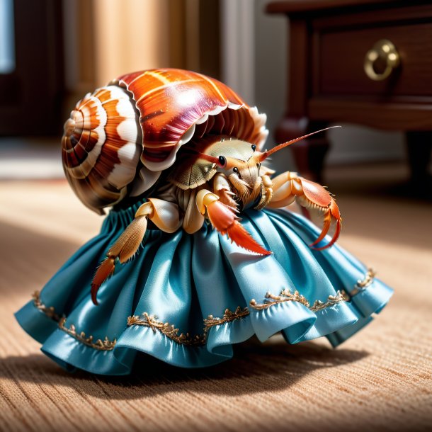 Photo of a hermit crab in a skirt in the house