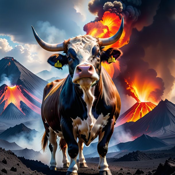 Image of a threatening of a cow in the volcano