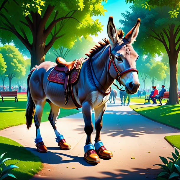 Illustration of a donkey in a shoes in the park