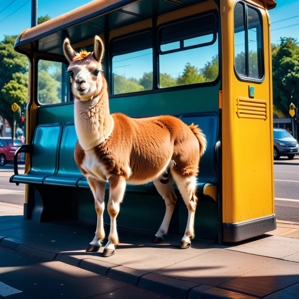 Image of a llama in a shoes on the bus stop