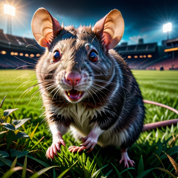 Photo of a threatening of a rat on the field