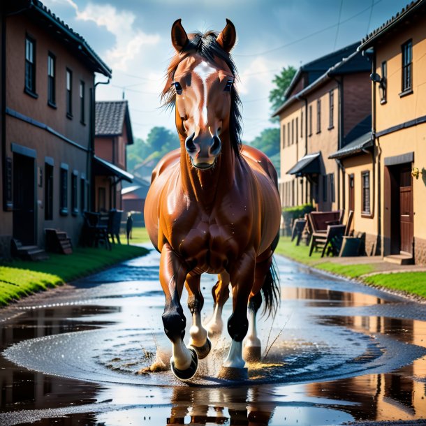 Photo d'une colère d'un cheval dans la flaque